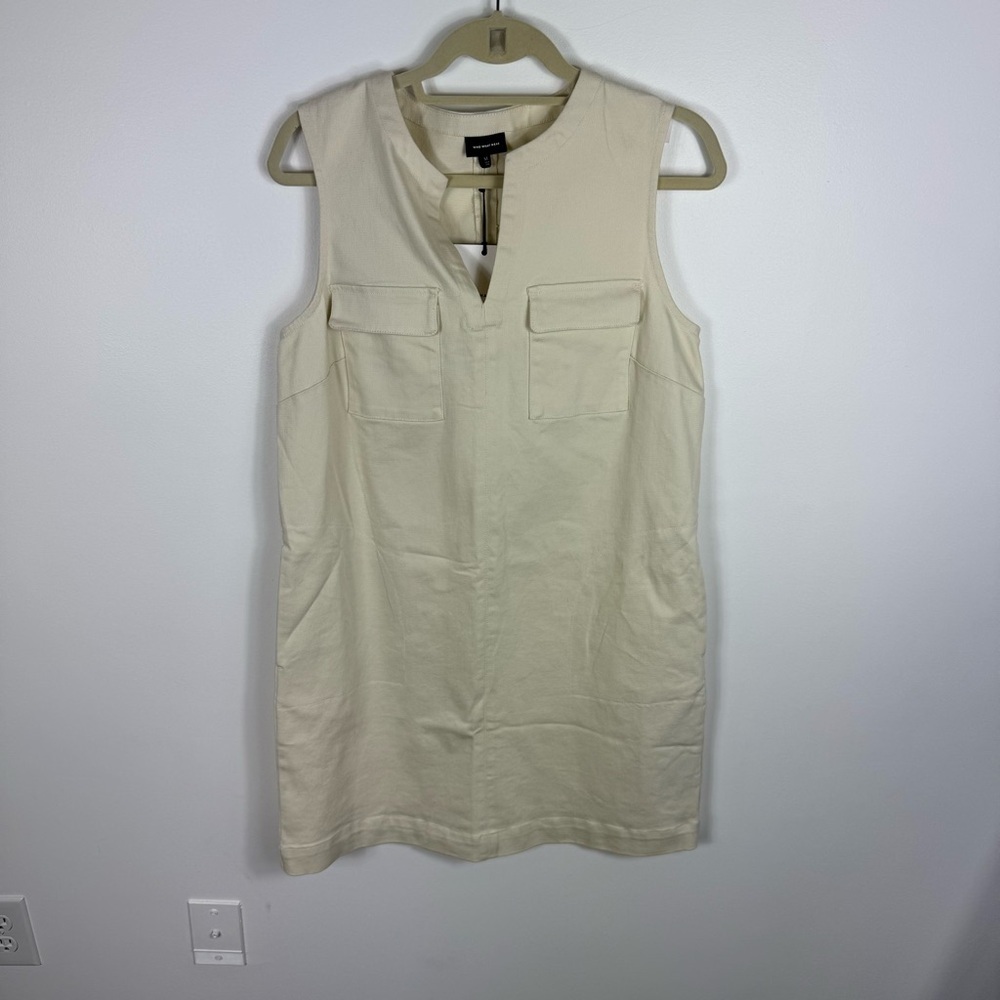Who What Wear Utilitarian Cream Shift Dress Cotton Size Medium NEW Sleeveless